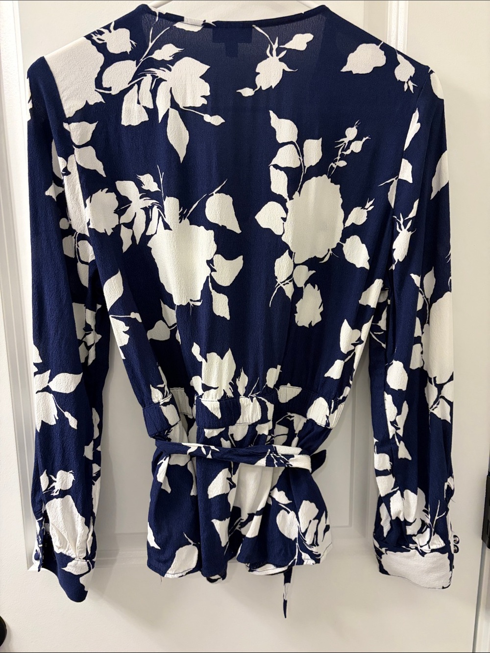 Talbots Navy and White Floral Wrap Blouse - Picture 3 of 3